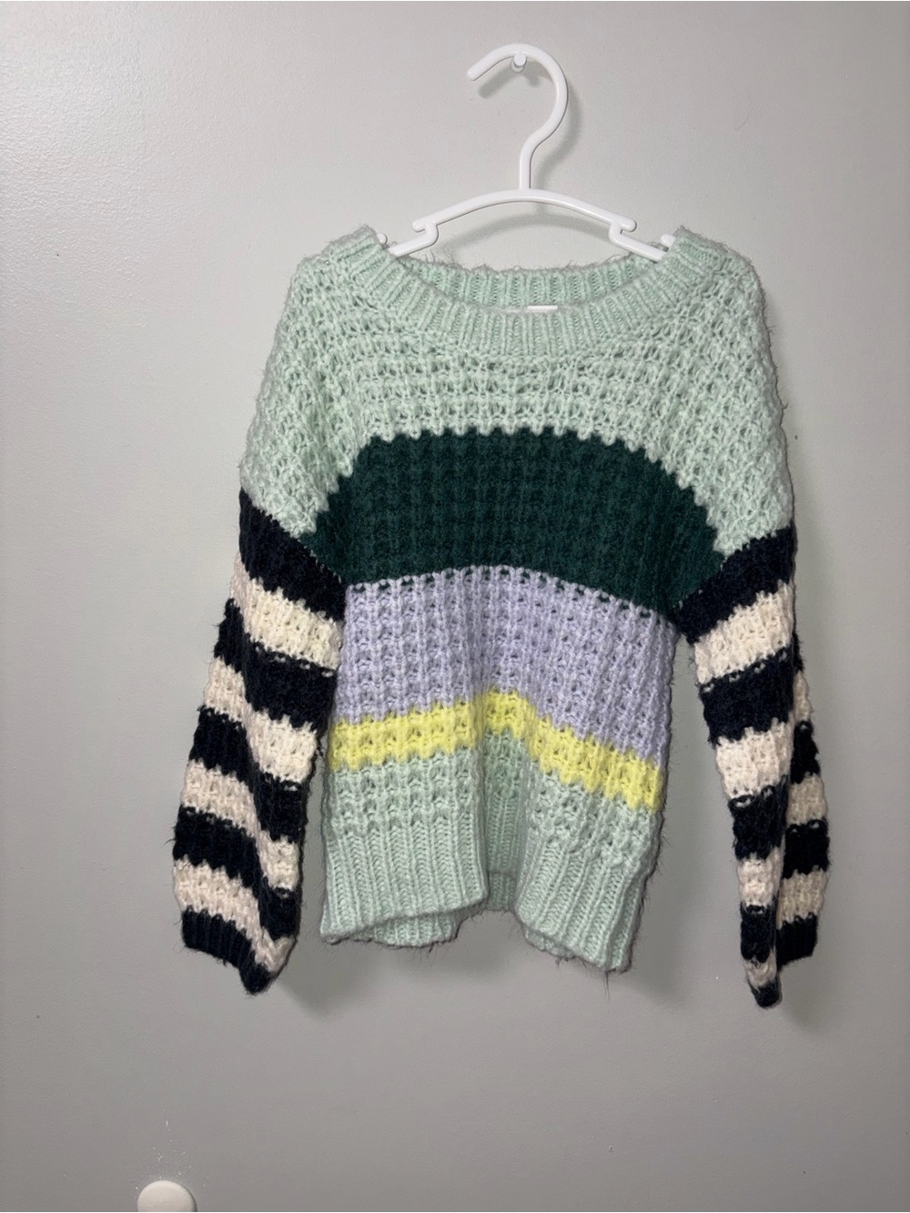 Cat & Jack Chunky Knit Color Block Sweater Oversized Purple Green Black White 3T